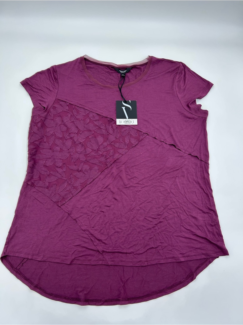 Simply Vera Vera Wang Short-Sleeve Lace Panel Tee - Plum XL NWT